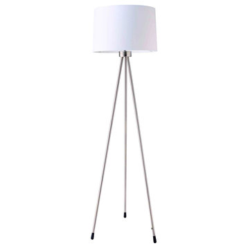 59" White Tripod Floor Lamp With White Drum Shade