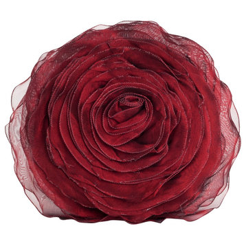 Hayley Rose Chiffon Decorative Throw Pillow With Filler, 16" Round, Burgundy