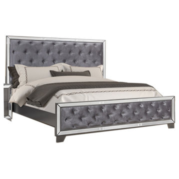 Beronica Dark Gray Tufted Mirrored Bedroom Collection, Bed, California King