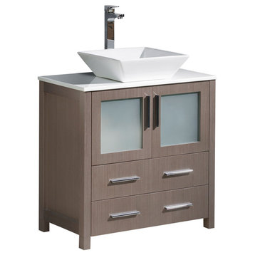Torino 30" Bathroom Cabinet, Base: Gray Oak, With Top, Vessel Sink