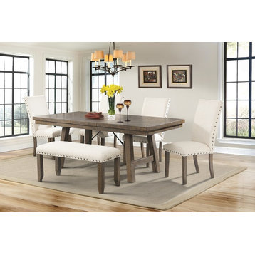 Dex 6-Piece Dining Set, Table, 4 Upholstered Side Chairs and Bench