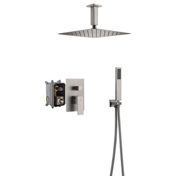 CASAINC 10" Ceiling Mount Dual Rainfall Shower Head Shower System Kit, Brushed Nickel