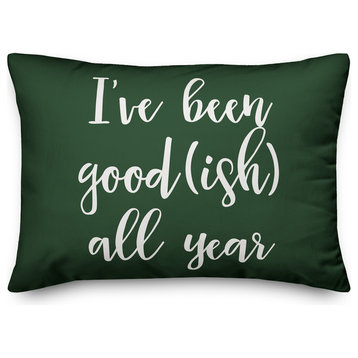 I've Been Good(ish) All Year, Dark Green 14x20 Lumbar Pillow