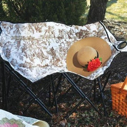 Brown Toile Loveseat Folding Lawn Chair - Outdoor Folding Chairs