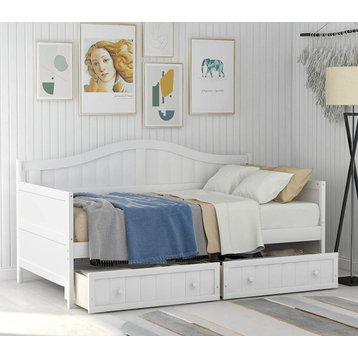 Contemporary Wood Daybed with Storage Drawers, White
