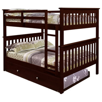 Donco Kids Full Over Full Solid Wood Mission Bunk Bed with Trundle in Cappuccino
