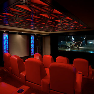 Photo of a modern home cinema in New York.