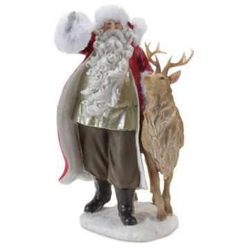 Santa Figurine With Reindeer 12"H