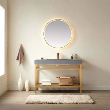 Ablitas 48" Single Sink Bath Vanity Brushed Gold Metal Frame Gray Top & Mirror