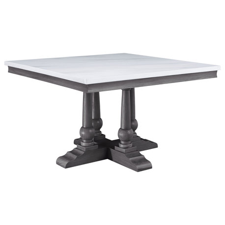 Yabeina Square Dining Table, Marble Top and Gray Oak