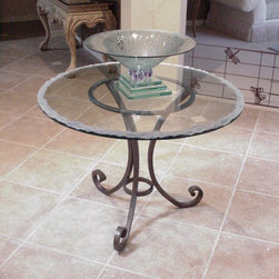 Round short accent table with a glass top - Furniture