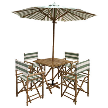 Outdoor Patio Set Umbrella Square Table Chairs, Celadon Stripes