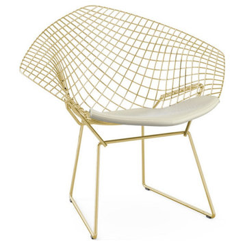 Diamond Bertoia Wire Chair, Gold/White