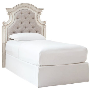 Bowery Hill Traditional Wood/Fabric Upholstered Twin Panel Headboard in White