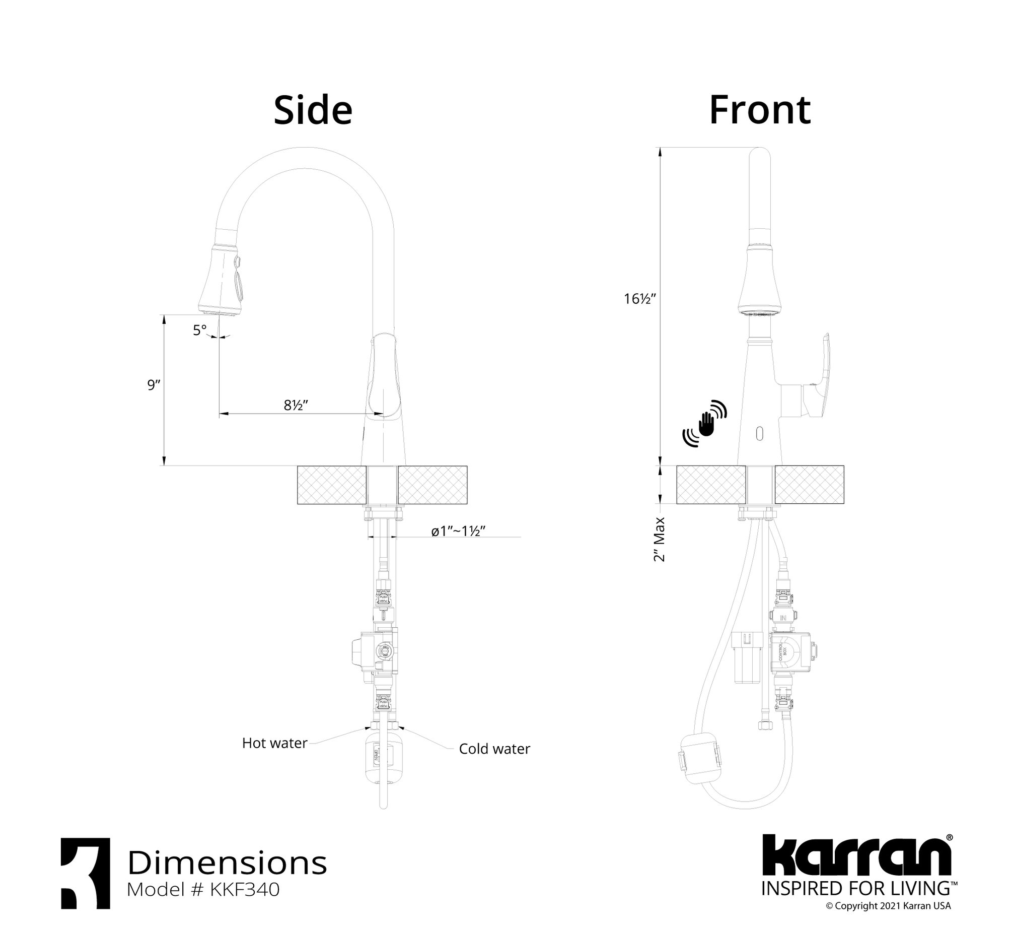 Karran Touchless One-Handle Triple Function Sprayer Faucet, Matte Black