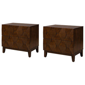 Helga 2-Drawers Nightstand With Charging Station Set of 2, Walnut