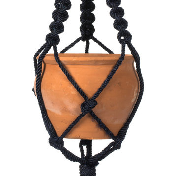 Vickerman Fq195104 4.5" Terracotta Pot In Black Rope Hanger