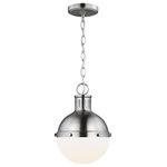 Sea Gull Lighting - Sea Gull Lighting Hanks 1 Light Mini Pendant, 75W, Nickel/White - The Hanks medium modern pendant by Generation Lighting is offered in Midnight Black/Satin Bronze, Antique Brushed Nickel, Satin Bronze, or Brushed Nickel finish. This globe style pendant is crafted with an antique finish and white glass shade, offering an approachable style with direct lighting. The multiple use of color and finishes exude mid-century modern style to help entice any updated space.