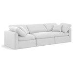 Meridian Furniture - Indulge Upholstered Modular Sofa, White, 3-Piece: 1 Armless Chair, 2 Corner Chair, Down Stuffed Linen Textured Fabric - Experience ultimate comfort and style with our white linen textured fabric Indulge Sofa. The luxurious linen texture of the fabric will elevate the aesthetic of any room. This sofa provides ample space for you to relax while its modular build offers the option of unlimited configurations. Whether you're looking to add a stylish element to your living room or a comfortable seating option to your bedroom, this sofa is the perfect choice.