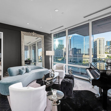 W Dallas Victory Luxury condo. Modern Neoclassic Drama.