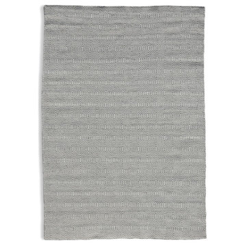Hand Woven Grey & White Stacked Hexagon Patterned Wool Rug by Tufty Home, Grey / Ivory, 2x3