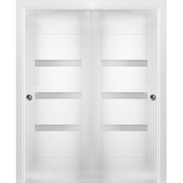 Sliding Closet Glass Bypass Doors / Sete 6900 White Silk / Rails, 84" X 80" ( 2* 42x80)