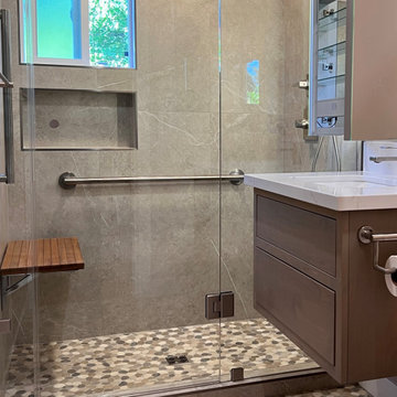 3 Strategic Grab Bars: Vertical Shower Entry, Horizontal & Vanity TP Holder!