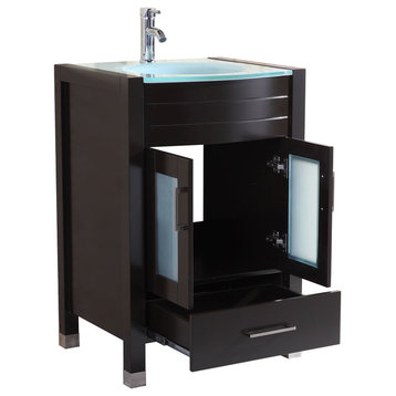 Style 3, 24"W Black Vanity Sink Base Cabinet, Mirror, LV3-24B