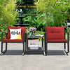 Costway 3-piece Steel and Rattan Patio Rocking Chair Set in Burgundy Red