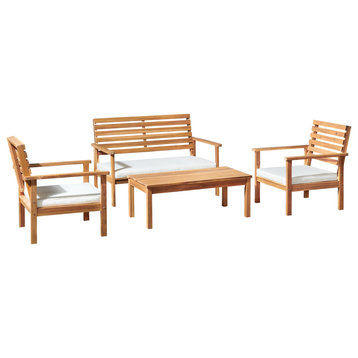 Orwell Acacia Wood Conversation Set With Bench, Two Chairs, Cocktail Table