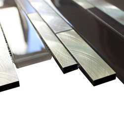 Silver Aliminum, Brown, White and Grey Glass and Matte Black Mosaic Tile Random - Home Accessories & Decor