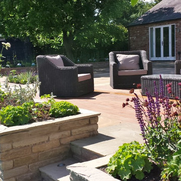 New Terrace with Outdoor fireplace & water feature