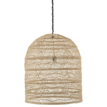 Luhu Open Weave Cane Rib Cloche-shape Pendant Lamp, Natural