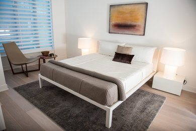 Small minimalist guest light wood floor bedroom photo in San Francisco with white walls