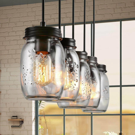 Farmhouse 5-Light Glass Mason Jar Island Kitchen Island Lighting