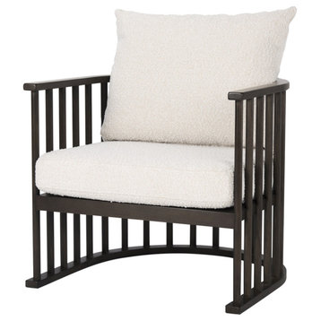 Kopari Cream Boucle Fabric w/ Dark Brown Solid Wood Frame Accent Chair