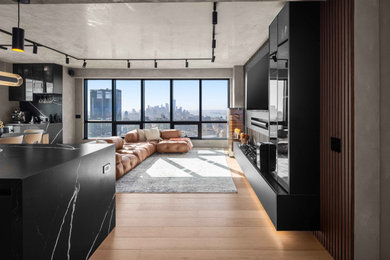 Trendy living room photo in New York