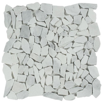 12"x12" European Bianco Mare Tumbled Marble Random Broken Mosaic, Set of 50