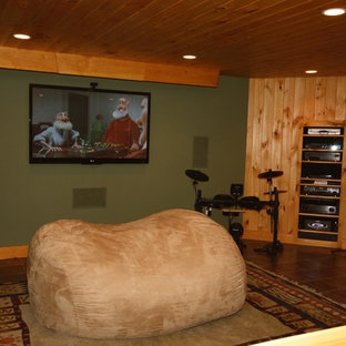 Example of a trendy home theater design in Portland Maine