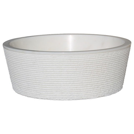 Brushed Natural Stone Vessel Sink, White Marble