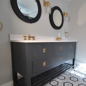 Black Open Double Vanity with Round Mirrors