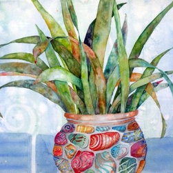 "Colorful Contemporary Plant." 16x20 watercolor matted. - Paintings