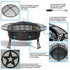Sunnydaze 40" Fire Pit Black Steel Four Star Design with Spark Screen and Poker