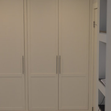 floating vanity, flush medicin cabinet and closet