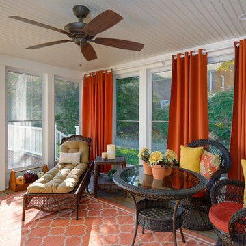Traditionl three season porch addition, trex decking, vinyl beadboard ceiling