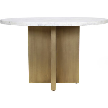 Graze Dining Table White Marble, Antique Brass
