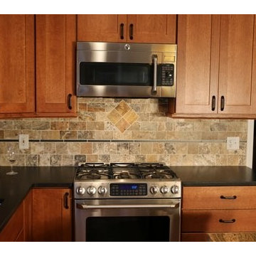 Beautiful Antik Onyx Backsplash with a Jet Black Countertop...