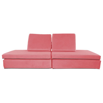 Lil Lounger Kids Play Couch, 2 Foldable Base Cushions, 2 Pillows, Flamingo