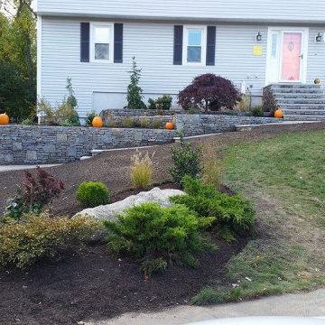Stone Wall, Landscape Lighting, Walkway & Landing Project, Marlborough MA
