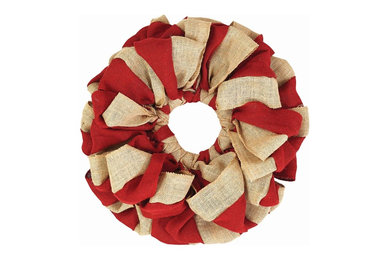 Red and Natural Burlap Wreath 15